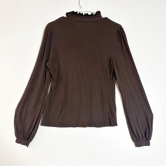 Peruvian connection long sleeve brown ruffle collar shirt - Picture 2 of 4